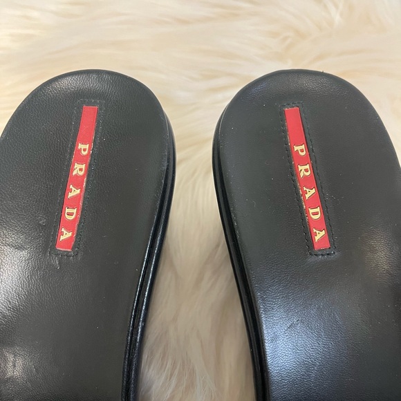 Prada Logo Open Toe Wedge Platform Slip Ons Size 38.5 - Picture 6 of 9